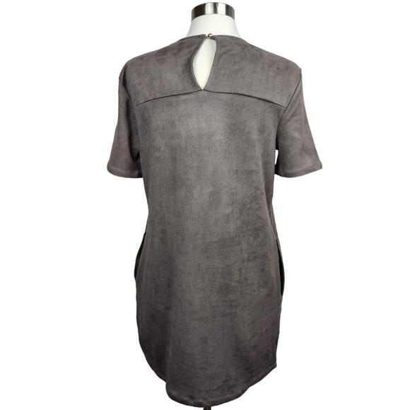 Chloe K Faux Suede Shift Dress Brown Super Soft Women's Size Medium - Picture 3 of 10
